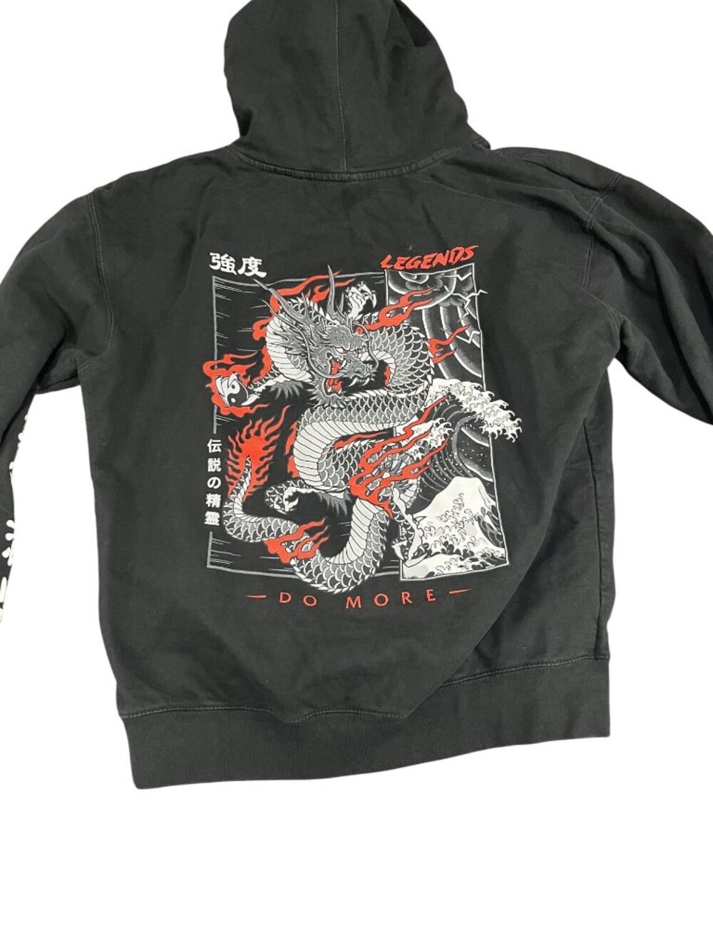 Legends Mens Black Dragon & Flames Graphic Hoodie Kangaroo Pocket Size L
